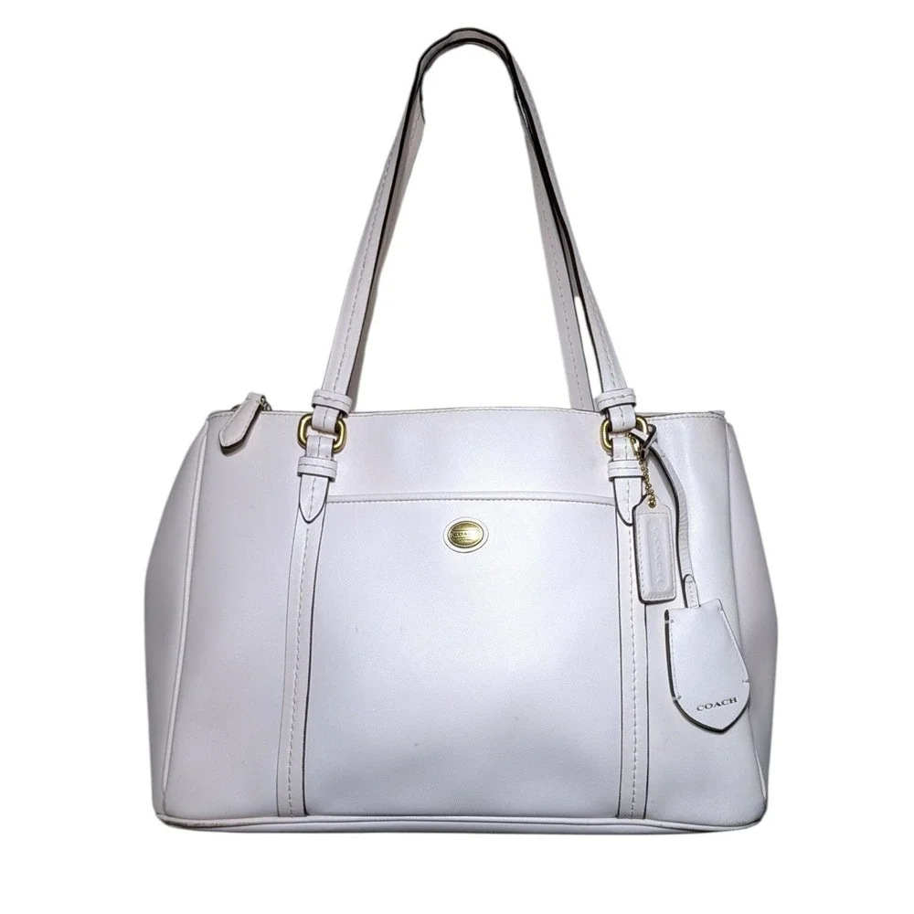 Coach Peyton Tote Ivory Cream‎ White Leather Jordan Carryall Double Zip Handbag